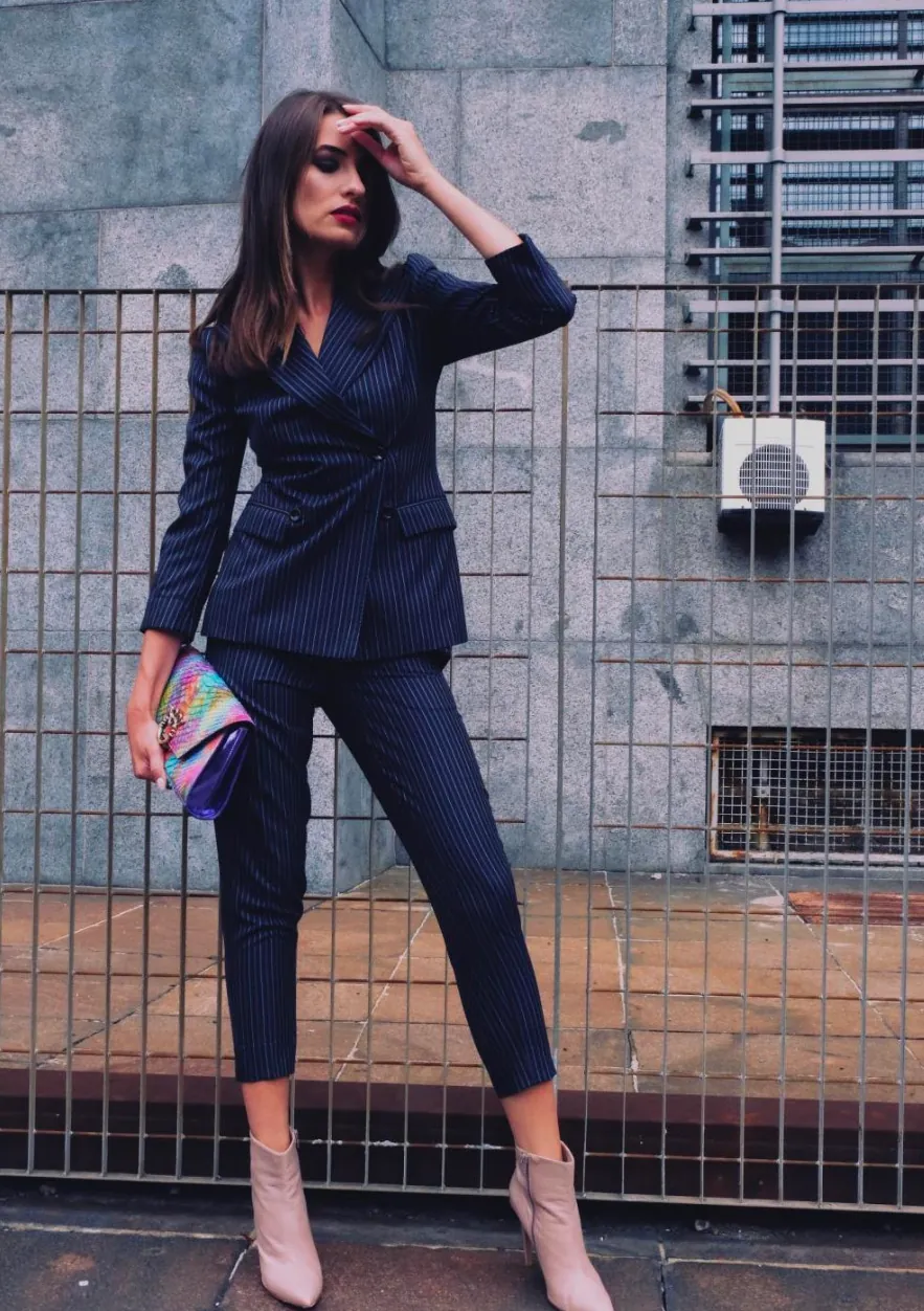 Lady Sciamat navy pinstripe suit