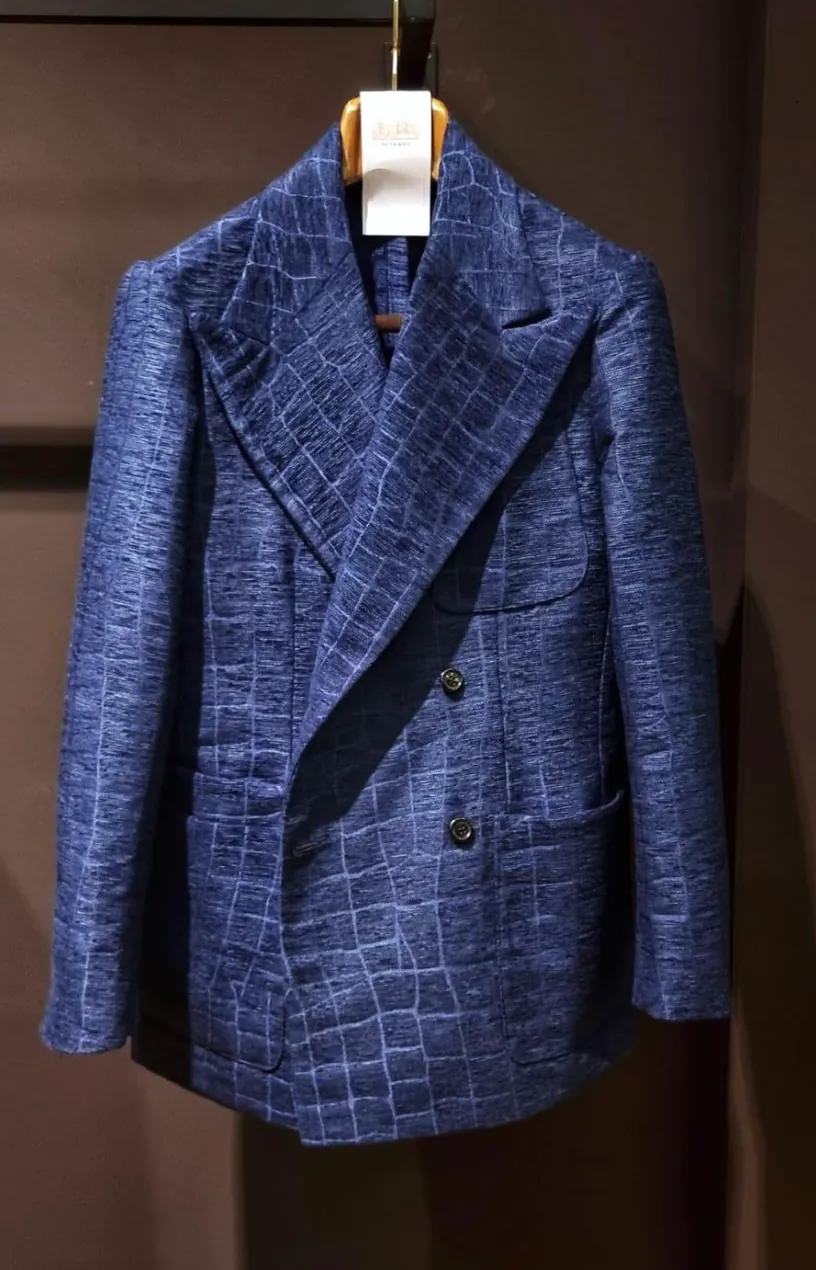 Blue textured double-breasted Vibe blazer